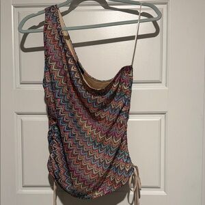 Coastal Citrus One Shoulder Abstract Top